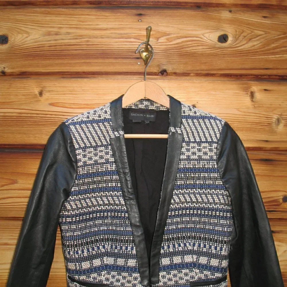 Sachin + Babi Black Leather Tweed Cropped Jacket